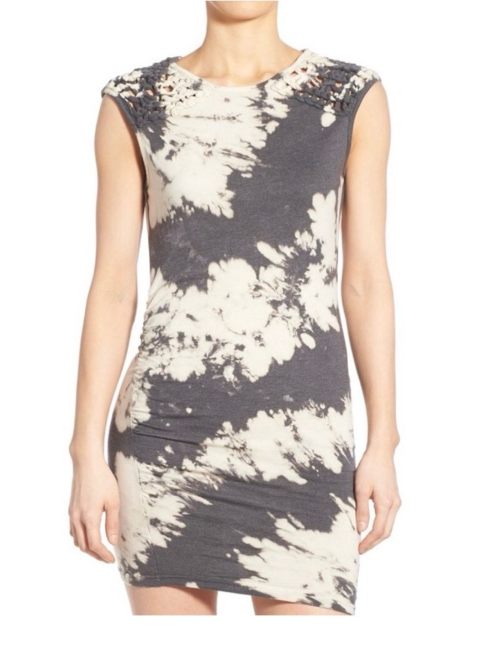 Pam & Gela Charcoal and Cream Tie-Dye Sleeveless Bodycon Dress
